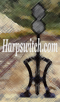 The Harpswitch.com logo - A stylized rendered of a railroad harpswitch.