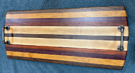 Thumbnail image of Custom 30" x 12" Exotic Wood Charcuterie/Cutting Board with Steampunk Handles