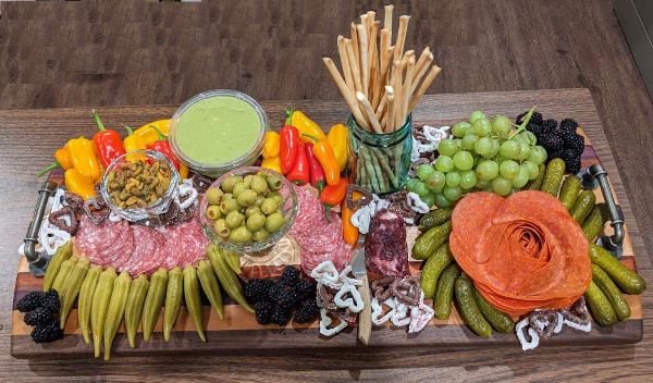 Image of a fully arranged charcuterie board