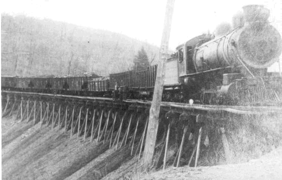 Steam locomotive and coal cars on the old Durham Railway line